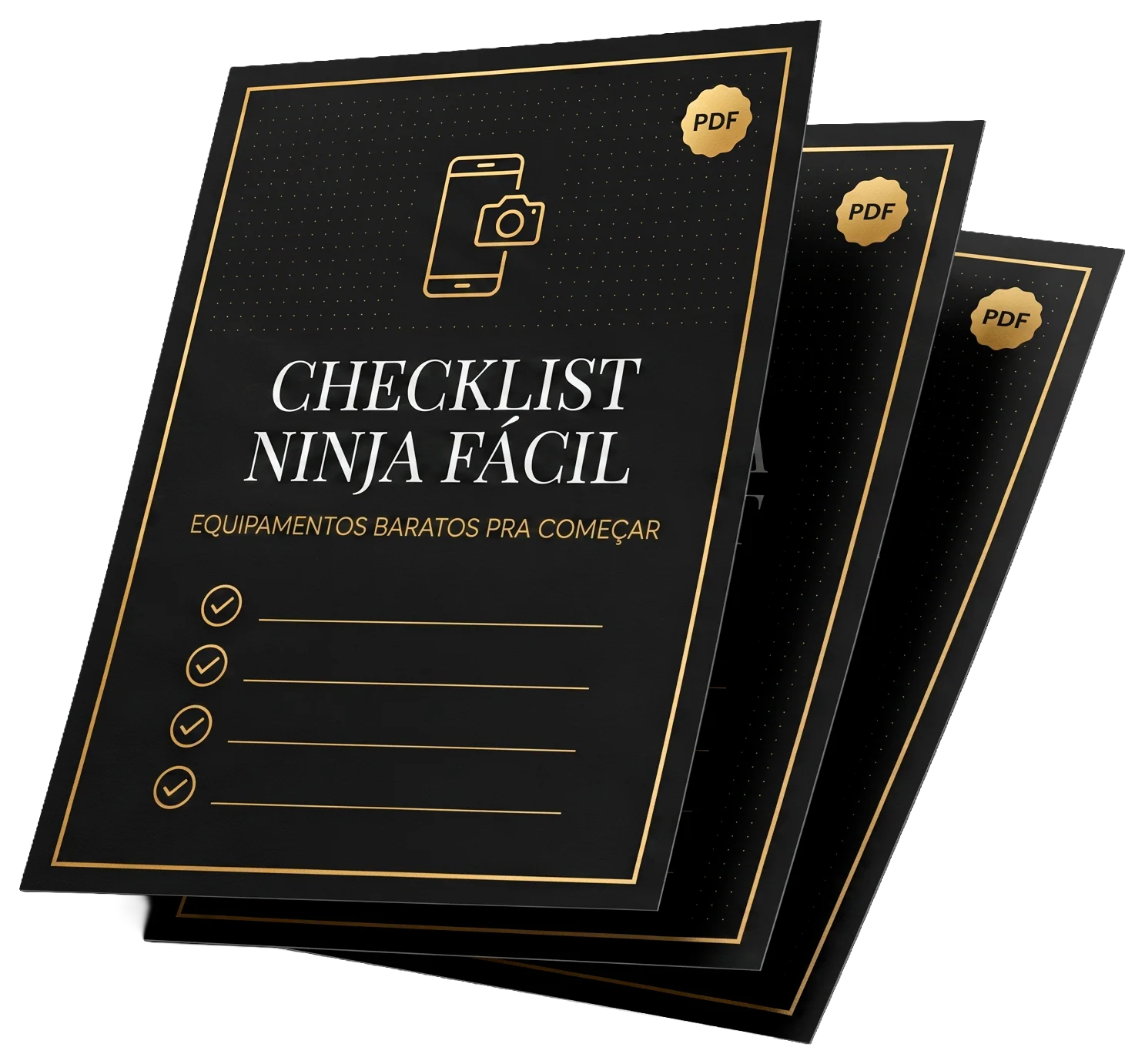 Mockup do PDF Checklist Ninja Fácil: equipamentos baratos pra começar